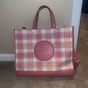 Pink and yellow and orange plaid Dempsey tote 40